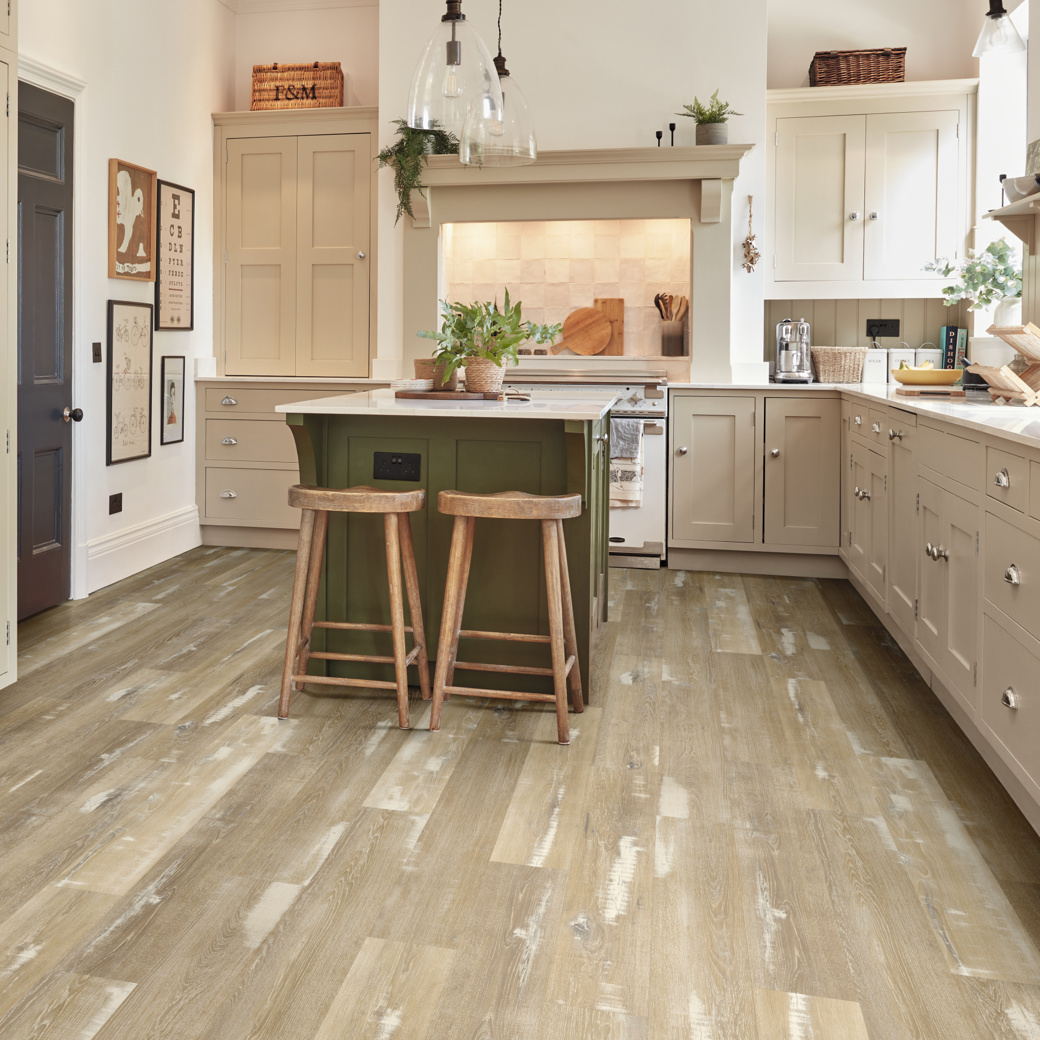 Karndean blond farmhouse wood flooring in a kitchen Van Gogh VGW136T