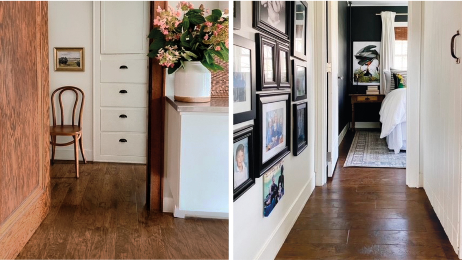 Refinished hallways in Angela Fahl's house featuring Hickory Nutmeg floors