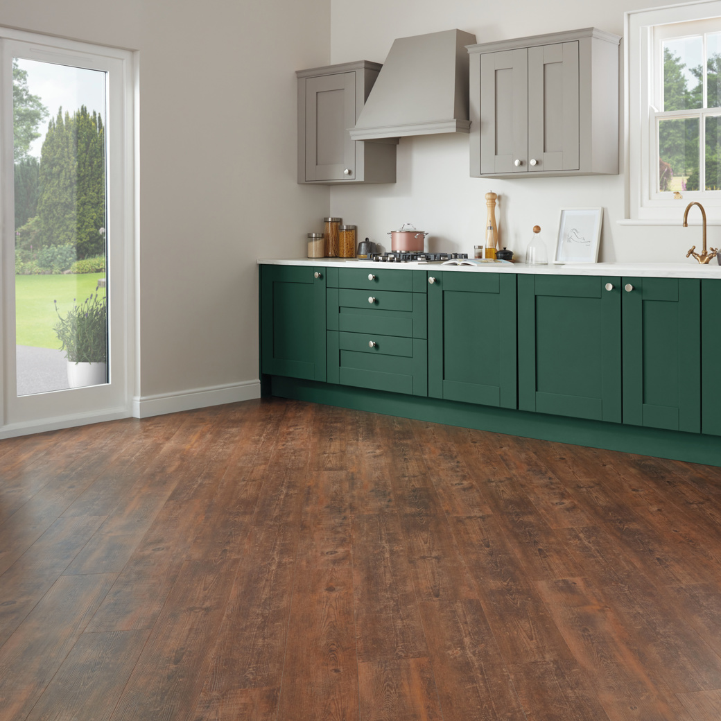 Aged Kauri SCB51 in a emerald kitchen